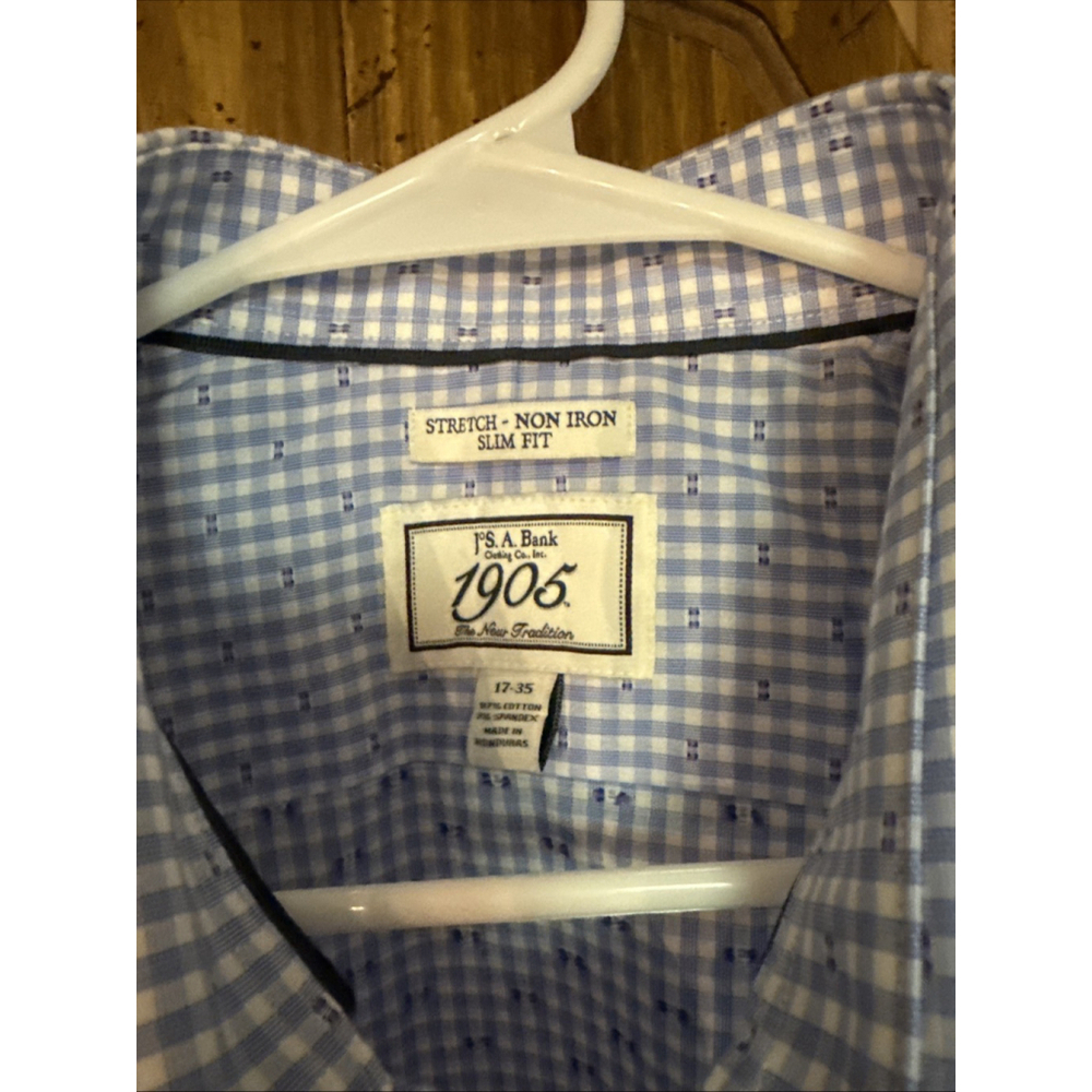 JOS. A. BANKS Dress Shirt Blue Stripe Long Sleeve Size 17-35 Tailored Fit - Picture 4 of 5